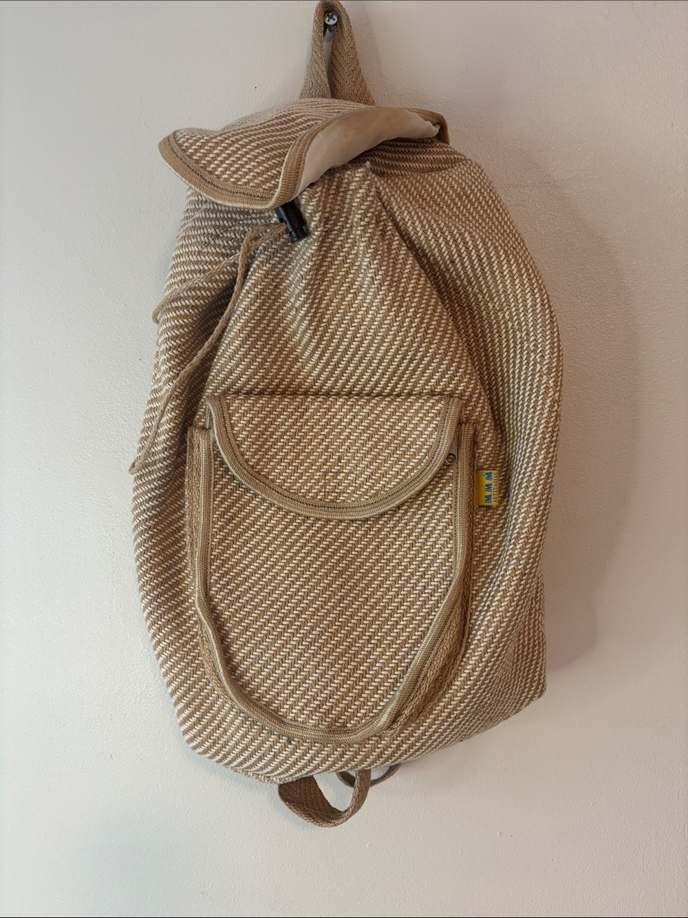 Woven Tan Canvas Backpack with Front Pocket - Unbranded